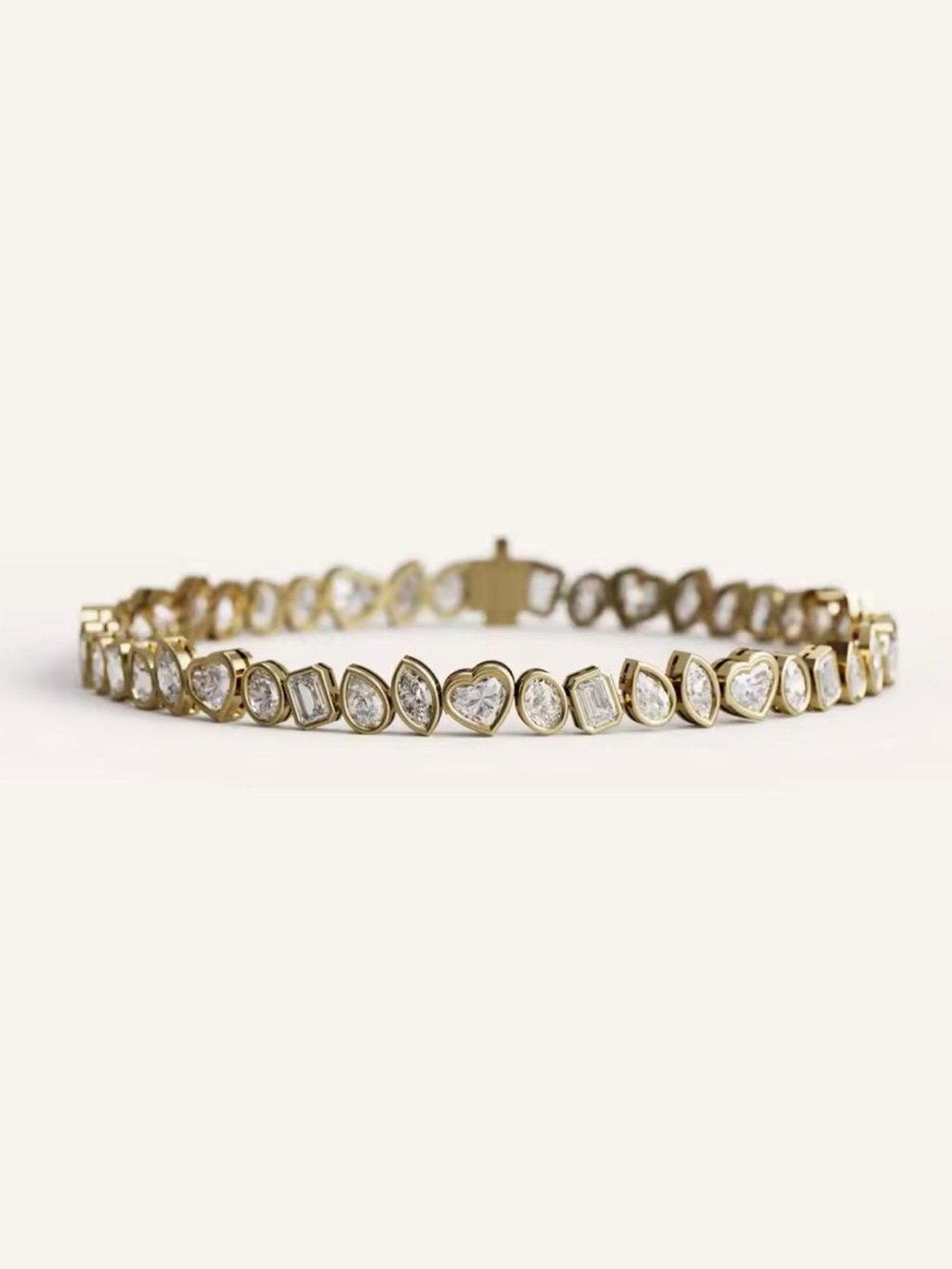 New Gold Heart Link Bracelet with Clear Stones